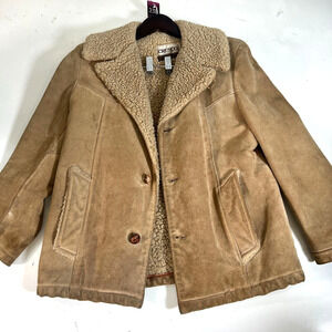 Vintage Cresco Shearling Ranchwear Suede Jacket Beige Tan Mens Outerwear 38